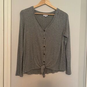 Gray V-Neck Button-Up Women's Top